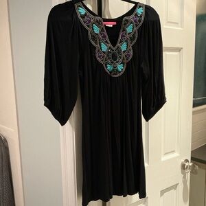 Black Embroidered V-Neck Women's Tunic Top